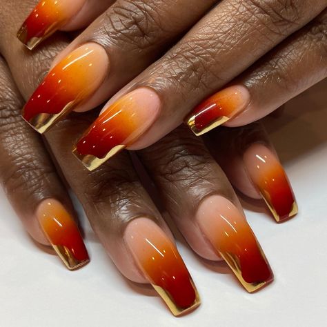 Ghana Inspired Nails, Dune Nail Art, Orange Gel X Nails, Fire Inspired Nails, Dune Inspired Nails, Sun Inspired Nails, Oval Nails Designs For Fall, Egypt Nails Design, Dune Nails