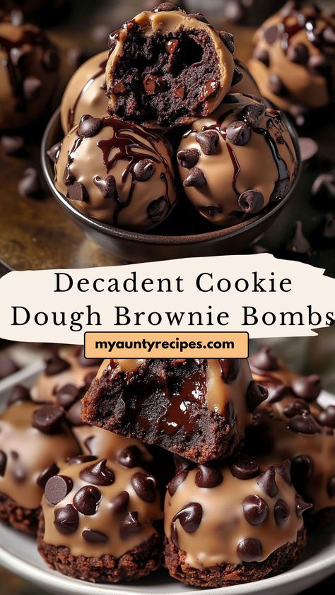 Dive into a world of decadence with these Chocolate Chip Cookie Dough Brownie Bombs. Each bite features rich brownie layers encasing gooey cookie dough, making them the ultimate dessert treat. Perfect for parties or a sweet indulgence at home! Chocolate Chip Cookie Dough Brownies, Vegetarian Brownies, Cookie Dough Brownies, Gooey Cookies, Delicious Brownies, Brownie Mix, Brownie Bar, Dessert Lover, Fudgy Brownies