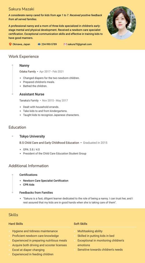 nanny resume example Babysitting Resume, Nanny Resume, Nanny Job Description, Nanny Job, Childrens Meals, The Nanny, Scammer Pictures, Resume Sample, Physical Development