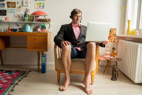 1,041 Work From Home Funny Photos and Premium High Res Pictures - Getty Images Work From Home Funny, Funny Stock Photos, Shorts Photography, Office Gifs, Stock Photos Funny, Team Photography, Home Photography, Funny Photography, Video Home