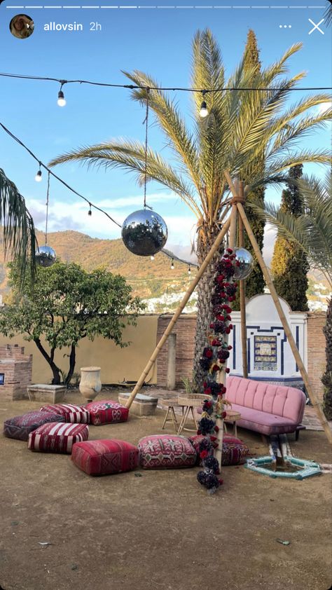 Disco Ball Tree Outdoor, Disco Ball Outside, Disco Party Outdoor, Disco Ball Outdoor, Disco Ball Garden, Outdoor Disco Party, Garden Disco, Jungle Disco, 27 Birthday