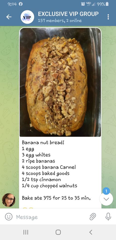 Herbalife Bread Recipes, Herbalife Desserts, Herbalife Banana Bread, Herbalife Baked Goods, Herbalife Baked Goods Mix Recipes, Herbal Life Protein Baked Goods, Herbalife Baked Goods Recipes, Herbalife Shake Recipes Banana Caramel, Banana Nut Bread Herbalife Shake Recipe