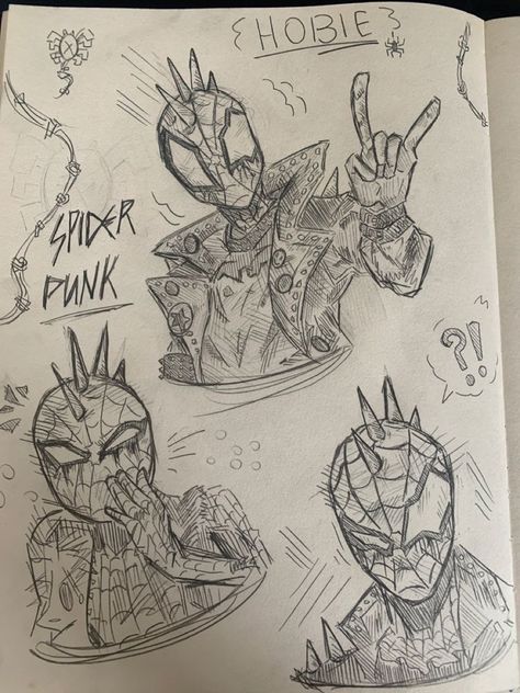 Hobie Drawing Spiderman, Punk Spiderman Sketch, Spiderman Drawing Hobie, Spider Man Atsv Drawing, Hobie Brown Spider Punk Drawing, Hobie Brown Draws, Hobie Brown Sketch Book, Spider Man Across The Spider Verse Sketch, Spiderman Into The Spiderverse Sketch