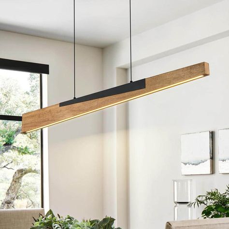 Crafted with meticulous attention to detail, this chandelier features a tilted wood linear design that adds a touch of natural elegance to your home decor. The chandelier is equipped with an integrated LED light source that emits a warm, inviting glow at 3000K. Compatible with a dimmer switch (not included), allowing you to adjust the light intensity to create the perfect ambiance for any occasion. Linear Chandelier Deum, Linear Pendant Lighting Brass, Linear Black Pendant Light, Linear Wood Led Pendant, 72” Linear Chandelier, Wood Island, Island Chandelier, Pool Table Lighting, Wood Pendant Light