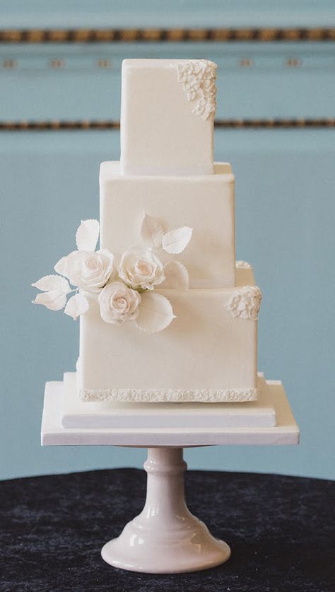 Square Wedding Cake Designs, Unique Wedding Cake Ideas, Textured Wedding Cakes, Different Types Of Cakes, Square Wedding Cakes, White Inspiration, Traditional Wedding Cake, Buttercream Wedding Cake, Custom Wedding Cakes