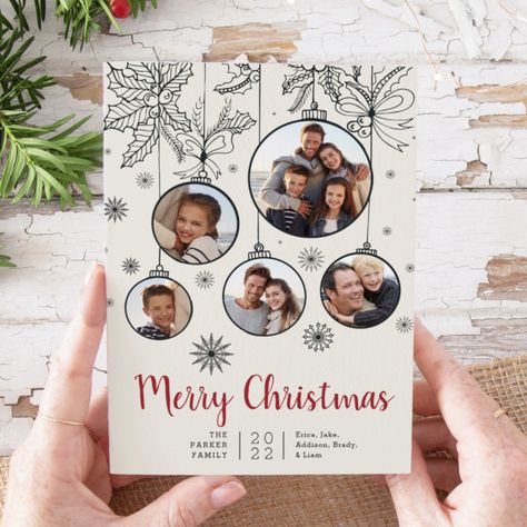 Ornamental | Photo Collage Holiday Card Family Christmas Card Photos, Christmas Card Pictures, Christmas Card Ornaments, Photo Card Template, Family Christmas Cards, Christmas Card Template, Personalised Christmas Cards, Merry Christmas Card, Christmas Party Invitations