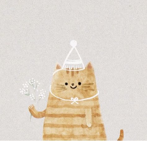 Cat With Birthday Hat Drawing, Happy Birthday Illustration, Happy Birthday Cat, Birthday Illustration, Birthday Hat, Cute Doodles, الرسومات اللطيفة, 귀여운 동물, Cute Illustration