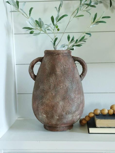 DIY Aged Pottery - Truemans Treasures Diy Aged Pottery, Aged Pottery, Old Pottery, Rustic Pottery, White Shiplap, Interesting Ideas, Olive Leaf, Dry Brushing, Taupe Color