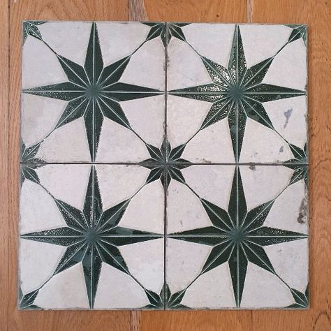 Star Tiles Green Sydney Australia Patterned Bathroom Floors Kitchen Patterned Bathroom, Star Tiles, Star Tile, Bathroom Floors, White Tile Floor, Primary Bath, Green Star, White Floors, Green Tile