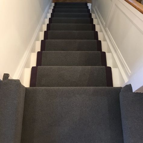 Woven & Woods on Instagram: “A recent #stair #runner installation of ours in #Twickenham. This dramatic, #dark #grey #wool #loop #carpet with #dark #purple border…” Woven Wood, Carpet Stairs, Stairs, Carpet, Grey, Purple, Wood, Instagram, Home Decor