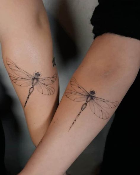 22. Another matching dragonfly tattoo Dragonfly Tattoo Forearm For Women, Dragonfly Tattoo Elbow Crease, Forearm Sleeves For Women Tattoo, What Do Dragonflies Symbolize, Dragon Fly Tattoo Thigh, Dragonfly Tattoo On Forearm, Matching Dragon Fly Tattoo, Dragonfly Bracelet Tattoo, Nature Tatoos Woman