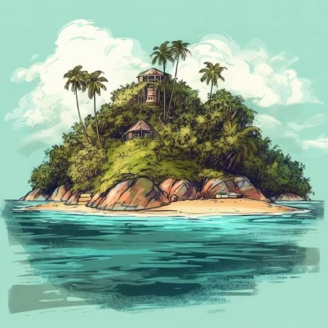 Island Drawing Images - Free Download on Freepik Island Landscape Art, Remote Island Drawing, How To Draw An Island, Island Sketch Drawing, Island Doodle, Island Poster, Island Sketch, Island Drawing, Island Illustration