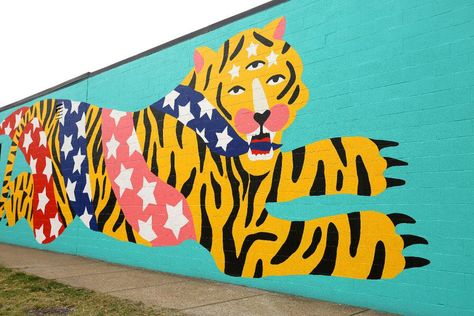 Tiger Mural Art, Tiger Mural, Ohio Is For Lovers, Mural Inspiration, Independent Study, Pop Up Market, Flying Tiger, Big Cats Art, Graffiti Murals