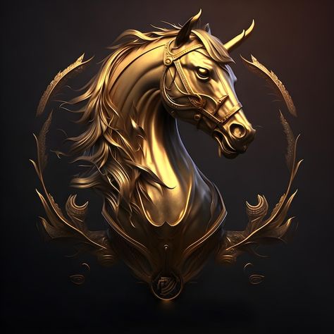 Photo a gold horse with a black backgrou... | Premium Photo #Freepik #photo #horse-background #equestrian #stallion #horse Pony Gold Illustration, Golden Horse Painting, Gold Leaf Horse Photography, Photo Horse, Gold Leaf Horse Painting, Horse Background, Gold And Black Background, Stallion Horse, Black Background Design