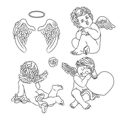 Cherub Line Drawing, Angel Vector Art, Cherub Holding Heart Tattoo, Angel Flash Tattoo, Little Angel Tattoo, Cherub Tattoo Designs, Heart With Wings Tattoo, Angel Sketch, Cupid Tattoo