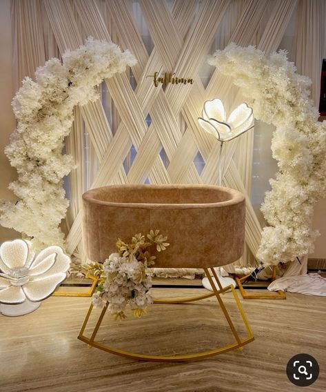 Baby Cradle Decoration Ideas, Simple Cradle Ceremony Decorations, Cradle Decoration For Naming Ceremony, Godbharai Decoration, Cradle Decoration Ideas, Annaprashan Ideas, Mundan Ceremony Decoration, Baby Naming Ceremony Decorations, Name Ceremony Decoration