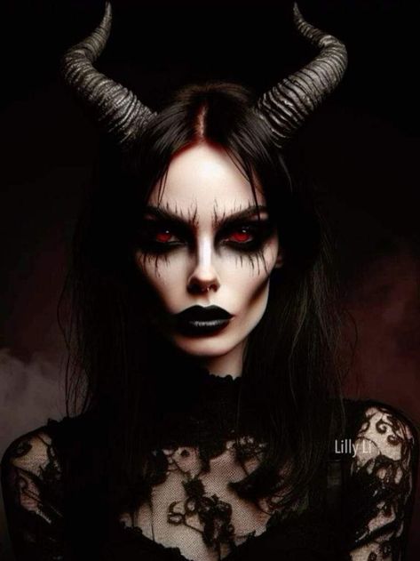 Witchy Makeup, Demon Makeup, Demon Costume, Goddess Makeup, Burgundy Lipstick, Makeup Artist Logo, Pretty Halloween, Halloween Makeup Inspiration, Goth Beauty