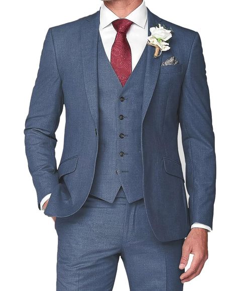 PRICES MAY VARY. ✔FABRIC: Elevate your style with the Bessmate Mens Seersucker Suits, meticulously crafted from 55% Linen, 45% Cotton material for exceptional comfort and breathability. ✔ PACKAGEP & MAINTAIN: This versatile three piece suit includes a suit jacket, suit vest, and suit pants, perfect for brides, wedding guests, or professionals, making it an eternal addition to any wardrobe. Maintenance method: The suit material is special and only for dry cleaning. ✔SCENE: Bessmate slim fit blaze Groomsmen Suit Colors, Groom Summer Wedding Attire, Linen Suit Beach Wedding, Winter Wedding Suit, Suit Beach Wedding, Navy Blue Suit Men, Grooms Suits, Navy And Burgundy Wedding, Summer Wedding Attire