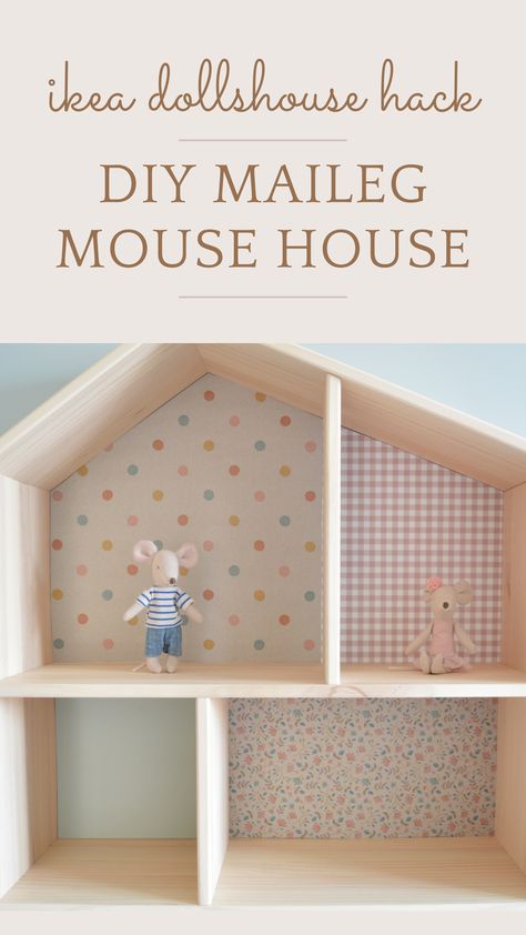 Create your own Maileg mouse house using the IKEA Flisat dollshouse and wallpaper set from Etsy Flisat Dollhouse Shelf, Ikea Flisat Dollhouse Maileg, Ikea Dollhouse Maileg Mice, Doll House Shelf Diy, Ikea Hack Smastad, Ikea Flisat Dollhouse Hack, Ikea Maileg House, Flisat Ikea Dollhouse, Diy Mouse House