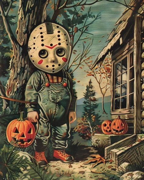 Halloween greeting cards. #halloween #spookyseason #jasonvoorhees #fridaythe13th #pumpkins #trickortreat#spookyart #halloweenart #vintagecards #kewpie #kewpiedolls #cutiepatootie #demure #friday13th Halloween Greeting Cards, Cards Halloween, E Cards, Fantasy Theme, Jason Voorhees, Friday The 13th, Weird Art, Gothic Art, Surrealism