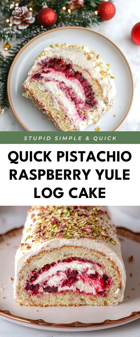 Image for Quick Pistachio Raspberry Yule Log Cake Raspberry Yule Log, White Chocolate Raspberry Yule Log, Christmas Yule Log Recipe, Yule Cake Log, Simple Yule Log Cake, Yule Candle Log, Christmas Log Recipe, Yule Log Flavors, Vegan Yule Recipes