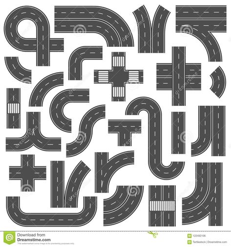 Connectable highway road elements. Crossroads, footpath and speedway junction mark. Asphalt street roads with marking. Illustration about highway, automobile, cross - 122492106 Road Texture, City Traffic, Road Markings, Free Paper Models, Minecraft City, Model Train Layouts, Train Layouts, Paper Models, Diy Toys