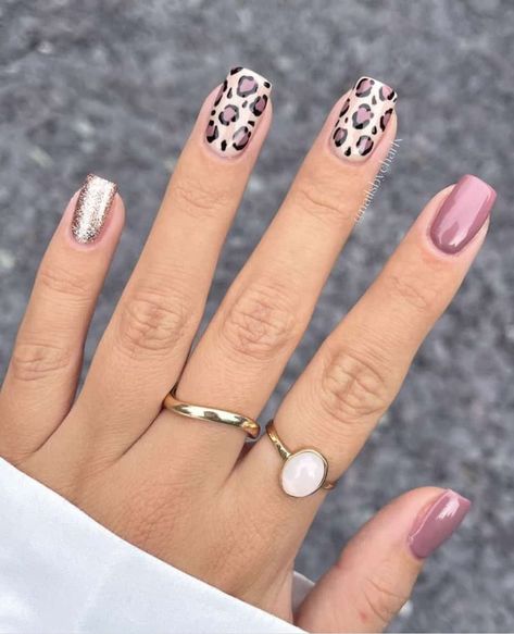 Matt Mauve Nails, Pink And Gray Leopard Nails, Mauve Pink Nails Design, Mauve Nails With Glitter, Mauve Nail Ideas, Mauve Nails Design, Mauve Pink Nails, Pink Animal Print Nails, Mauve Nail Designs