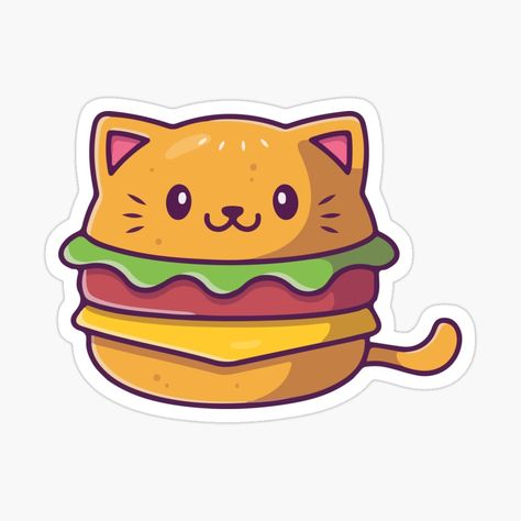 Cat Burger, Burger Sticker, Burger Drawing, Hand Card, Chef Cats, Cat Problems, Pizza Cat, Ipad Drawings, Funny Sticker