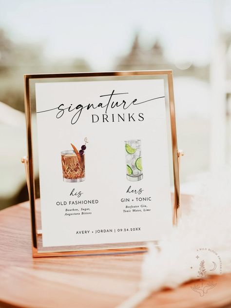 Graduation Drink Names, Graduation Signature Drink, Graduation Drinks, Stockholm Wedding, Signature Wedding Drinks Sign, Wedding Bar Menu Sign, Minimal Layout, Cocktail Sign, Signature Cocktail Sign