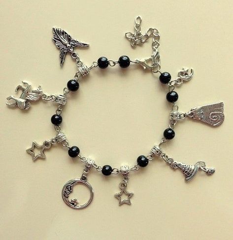 Moon With A Face, Fairy Jewellery, Black Rosary, Bead Accessories, Jewelry Gallery, Unicorn Charm, Fairy Jewelry, Necklace Chain Lengths, Classy Jewelry