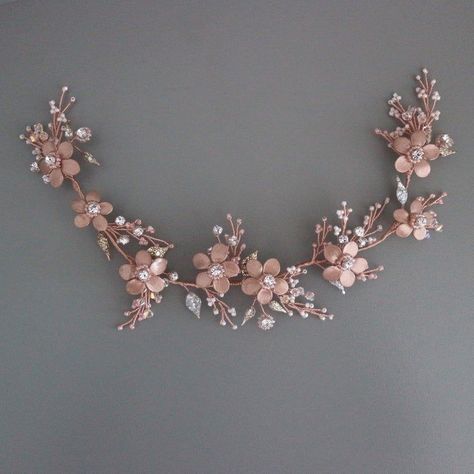 Bridal flower hair vine, Wedding flower garland hair piece, Rose gold flower crown, Bride floral headpiece, floral branch hair accessories Headpiece Hijab, Gold Flower Crown, Handmade Bridal Hair Accessories, Flower Garland Hair, Rose Gold Hair Vine, Bohemian Headpiece, Floral Bridal Hair, Hijab Ideas, Crown Bride