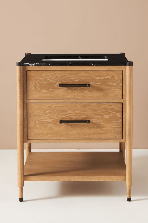 Montague Powder Bathroom Vanity | Anthropologie Powder Bathroom Vanity, Contemporary Bathrooms Luxury, Restroom Vanity, Half Bath Vanity, New Century Modern, Urban Bathroom, Mid Century Modern Vanity, Bathroom Vanity Drawers, 30 Inch Bathroom Vanity