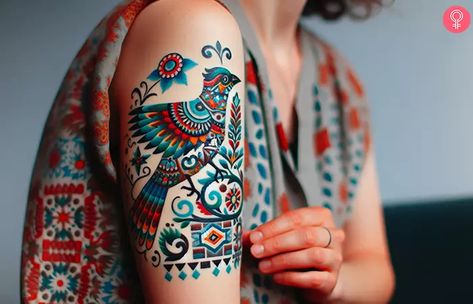 German Tattoo Ideas For Women, Folk Flower Tattoo, Polish Folk Art Tattoo, Heritage Tattoo, Folk Art Tattoo, Hungarian Tattoo, England Tattoo, Czech Tattoo, Scandinavian Tattoo