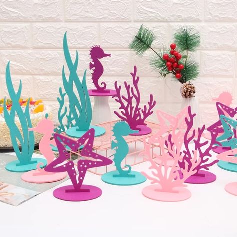 2Pcs Mermaid Party Coral Seaweed Seahorse DIY Felt Decor Table Desktop Ornament Children's Birthday Party Baby Shower Supplies|Party DIY Decorations| - AliExpress Diy Mermaid Decorations, Diy Felt Decorations, Mermaid Decorations, Felt Decor, Diy Mermaid, Ocean Theme Party, Boda Diy, Mermaid Party Decorations, Mermaid Diy