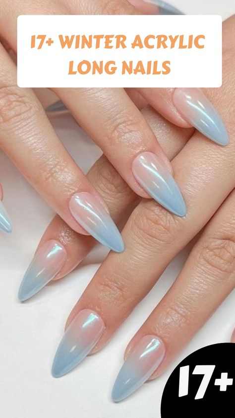 17+ Winter Acrylic Long Nails Icy Blue Ombre Nails, Icy Acrylic Nails, Winter Nails Icy Blue, Blue Icy Nails, Frosted Nails Winter, Icy Nails Acrylic, Frosty Blue Nails, Icy Blue Nails Winter, Icy Nails Winter