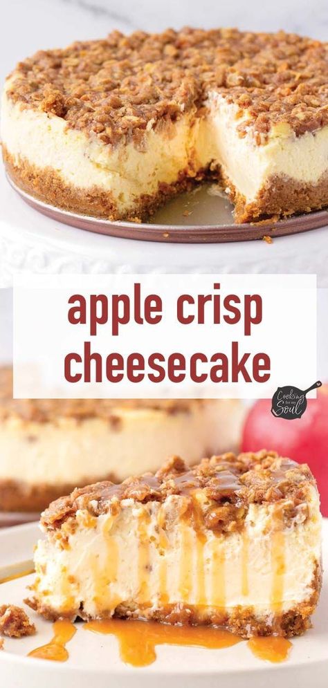 Halloween Apple Crisp, East Fall Recipes, Keto Apple Cheesecake, Apple Cheesecake Crumble, Cream Cheese Apple Crisp, No Bake Apple Crisp Cheesecake, Apple Spice Cheesecake, Apple Cheesecake Bread, Cheesecake Apple Crisp