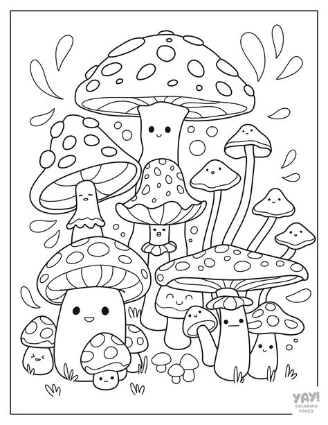 Kawaii mushroom garden Kawaii Coloring Pages Free Printable, Kawaii Coloring Pages, Adult Coloring Books Printables, Preschool Coloring Pages, Spring Coloring Pages, Coloring Pages Free Printable, Detailed Coloring Pages, Printable Adult Coloring Pages, Easy Coloring Pages