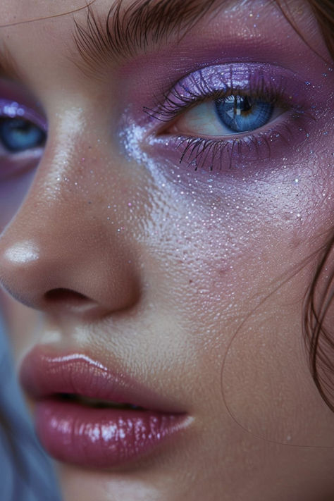 Purple Watercolor Wash Eyeshadow Ideas For Purple Purple Avant Garde Makeup, Lavender Haze Makeup Look, Purple Monochromatic Makeup, Purple Fairy Makeup, Lilac Eyes, Insane Makeup, Violet Eyeshadow, Dreamy Makeup, Soft Summer Makeup