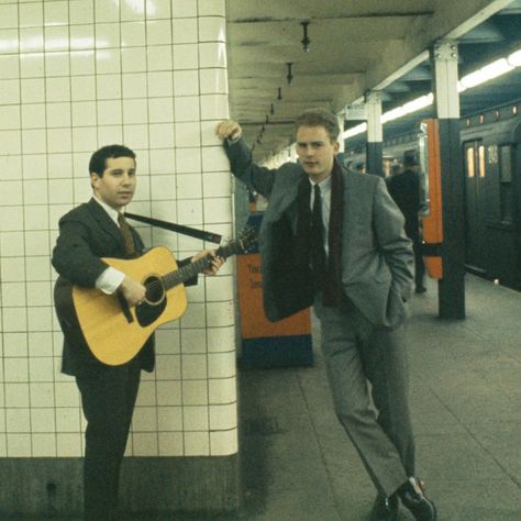 Simon and Garfunkel, 5th Avenue and 53rd Street subway, 1964. Photo by Henry Parker (cover shoot for "Wednesday Morning, 3am"). Rock Band Photos, Simon And Garfunkel, Pop Rock Music, Simon Garfunkel, Paul Simon, Ur Mom, When Im Bored, Contemporary Music, Music Film