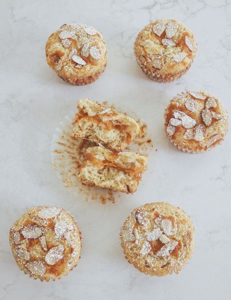 Almond Apricot Ginger Jam Muffins - Caroline Franco Jam Muffins, Apricot Muffins, Ginger Jam, Almond Flour Muffins, Almond Muffins, Muffin Batter, Muffin Tray, Ginger And Honey, Apricot Jam