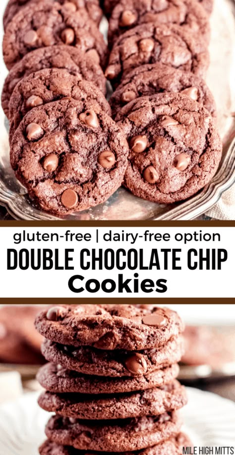 Gluten Free Dairy Free Cookies, Double Chocolate Chip Cookie Recipe, Dairy Free Cookie Recipe, Dairy Free Chocolate Chip Cookies, Fudgy Cookies, Gluten Free Cookies Easy, Gluten Free Chocolate Cookies, Homemade Cookie Recipes, Gluten Free Chocolate Recipes