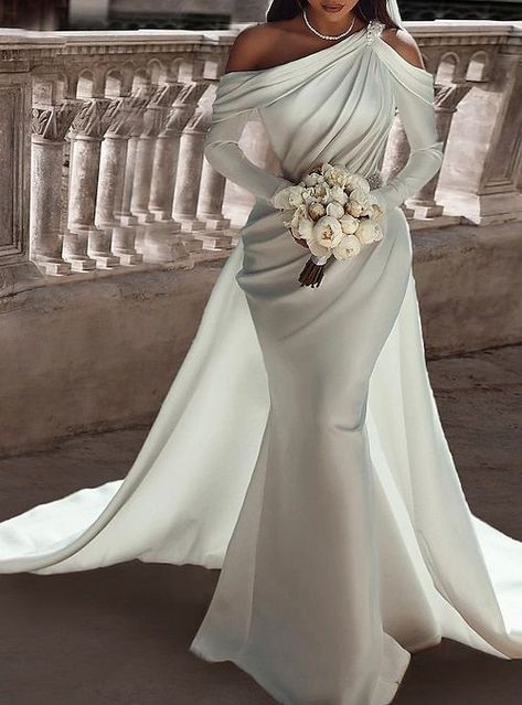 Wedding Dresses Two Piece, Formal Wedding Dresses, Dresses Two Piece, Satin Bridal Gowns, Cheap Wedding Dresses Online, Satin Long Sleeve, Dream Wedding Ideas Dresses, Stunning Wedding Dresses, Wedding Sash