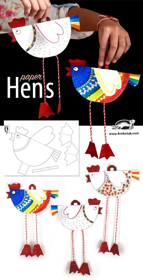 Paper Hens Påskeaktiviteter For Barn, Diy – Velikonoce, Chicken Crafts, Fun Printable, Paper Plate Crafts, Plate Crafts, Construction Paper, Childrens Crafts, A Chicken