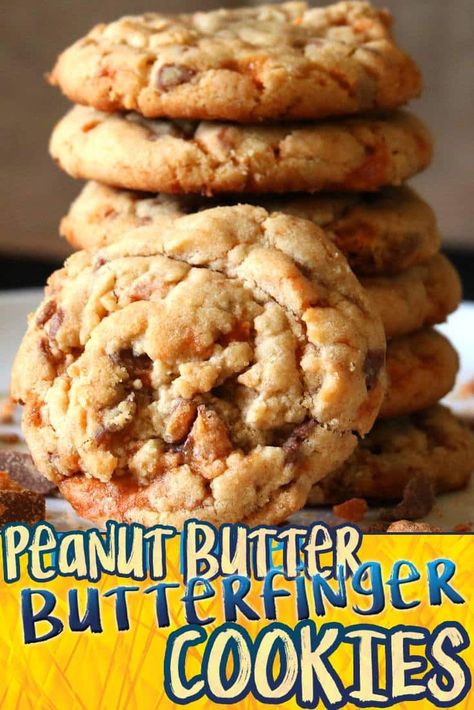 Butterfingers Cookies, Butterfinger Recipes, Butterfinger Cookies, Salty Marshmallow, Gf Cookies, Brownies Cookies, Chewy Peanut Butter Cookies, Cookies Bars, Baking Goods