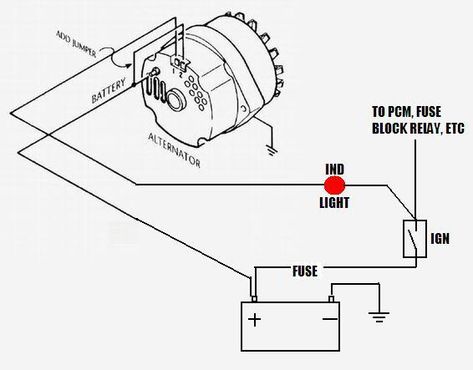 Wiring a 3 wire alternator with an idiot light - Great Lakes 4x4. The largest offroad forum in the Midwest Alternator Wiring Diagram, Light Wiring Diagram, Electric Car Engine, Trailer Wiring Diagram, Wind Power Generator, Home Electrical Wiring, Car Alternator, Electrical Circuit Diagram, Electrical Diagram