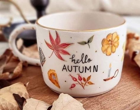 little things Diy Cup Painting Mugs, Autumn Coffee Mugs, Cute Fall Mugs, Fall Ceramic Painting Ideas, Pottery Painting Autumn, Autumn Pottery Painting, Fall Pottery Painting Ideas, Autumn Mugs, Autumn Cup