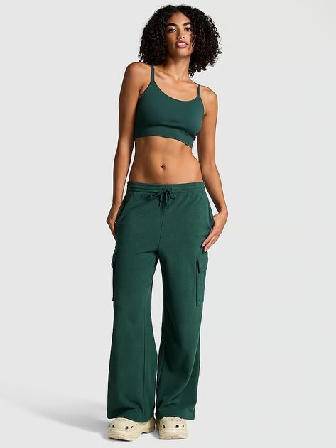 Buy PINK Micro Fleece Wide-Leg Cargo Pants - Order Bottoms online 1125660900 - PINK US Pink Cargo Pants, Deep Forest Green, Maxi Dress Wedding Guest, Girls Jumpers, Next Dresses, Classic Pants, Crop Top Bra, Maxi Dress Wedding, Jumpsuit Party