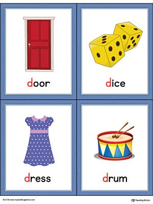 Letter D Words And Pictures, Letter D Flashcards, D Words For Kids, Letter D Words, Dice Dress, Letter Sound Flashcards, Alphabet Word Wall Cards, D Words, Alphabet Word Wall