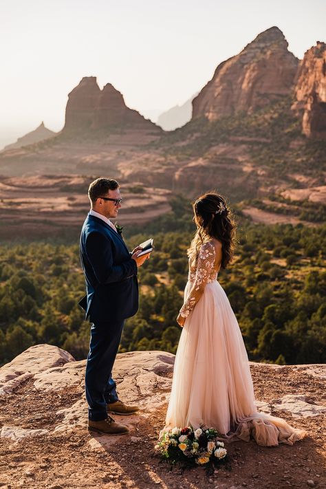 Sunset Sedona Elopement | Elopement Photographer + Videographer | Vow of the Wild Desert Vow Renewal, Colorado Vow Renewal, Sunset Elopement, Surprise Elopement, Sedona Wedding Colors, Sedona Elopement, Fallout Wedding, Brewery Wedding, Wedding Renewal Vows