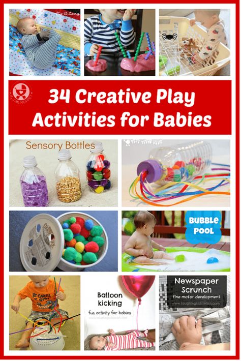 34 Creative Play Activities for Babies below 1 year 1 Activities For Babies Under One, Baby Sensory Bottles, Developmental Activities, Intervention Activities, Activities For Babies, Pinterest Baby, Baby Development Activities, Baby Sensory Play, Baby Play Activities